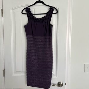 R&M Richards Purple Ruffled Midi Dress
